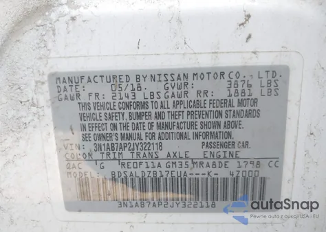 2018 Nissan Sentra Sv from USA, damaged, VIN 3N1AB7AP2JY322118